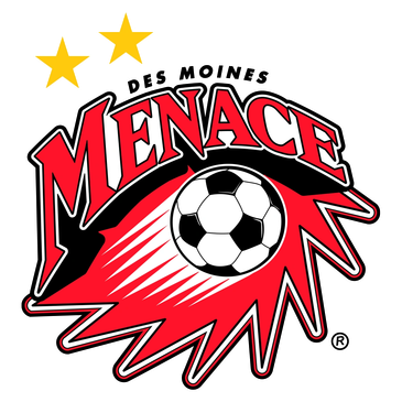 Des Moines Menace soccer team logo with stars and soccer ball.