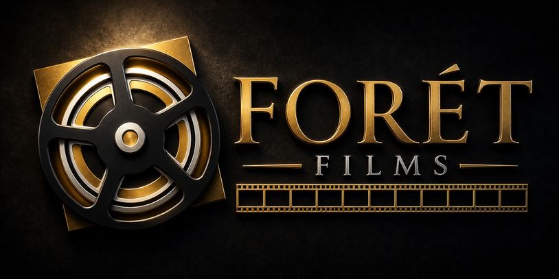 Elegant logo of Forét Films with a film reel and gold lettering.