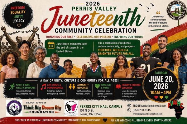 Juneteenth community celebration in Perris Valley on June 20, 2026, promoting unity and culture.