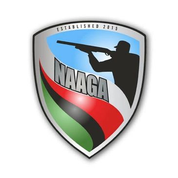 Shield logo with shooter silhouette and colorful stripes.
