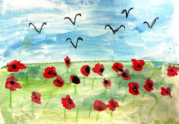 Mixed media poppy filed art lesson.