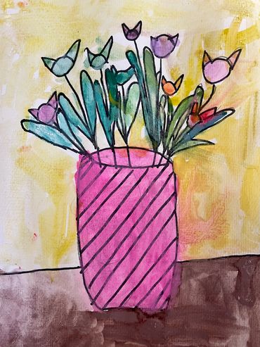 Watercolour still life art lesson for children.