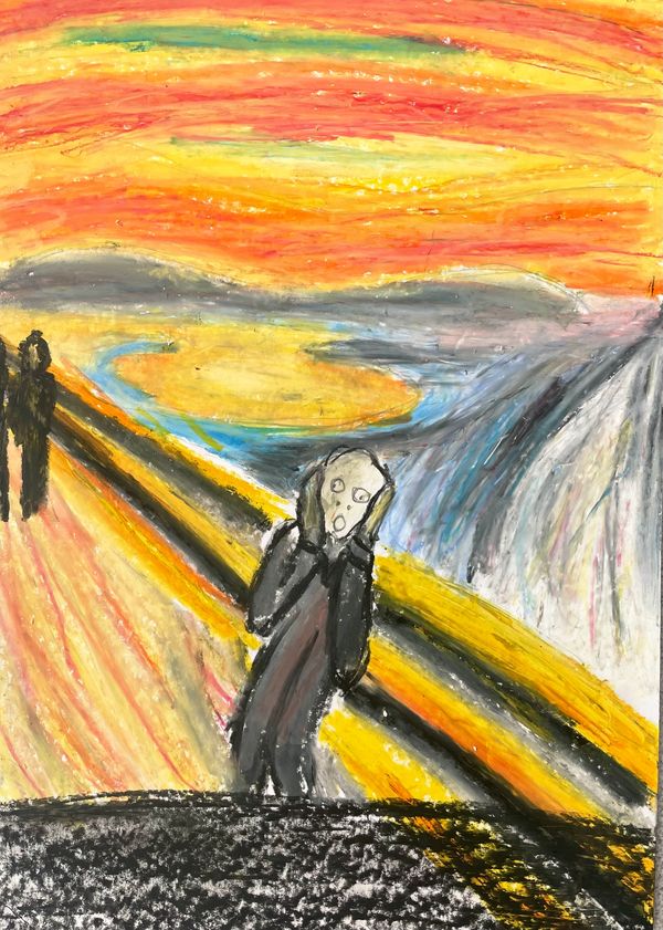 Oil pastels drawing of Edvard Munch's The Scream.