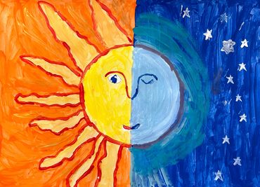 Warm and cool colour sun and moon art lesson.