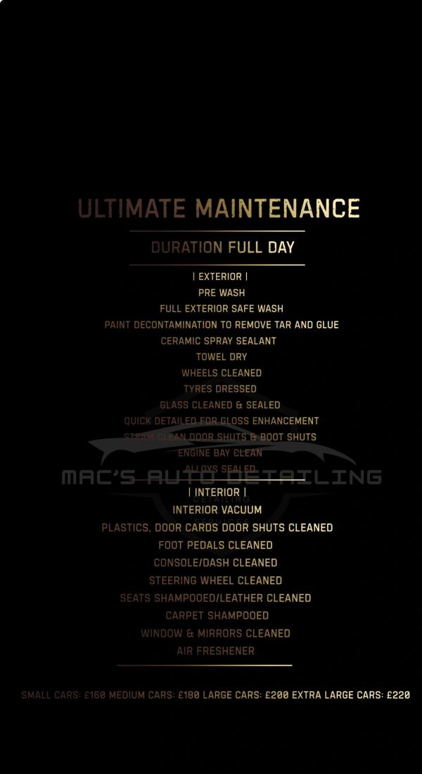 Ultimate Maintenance car detailing service with full exterior and interior cleaning.