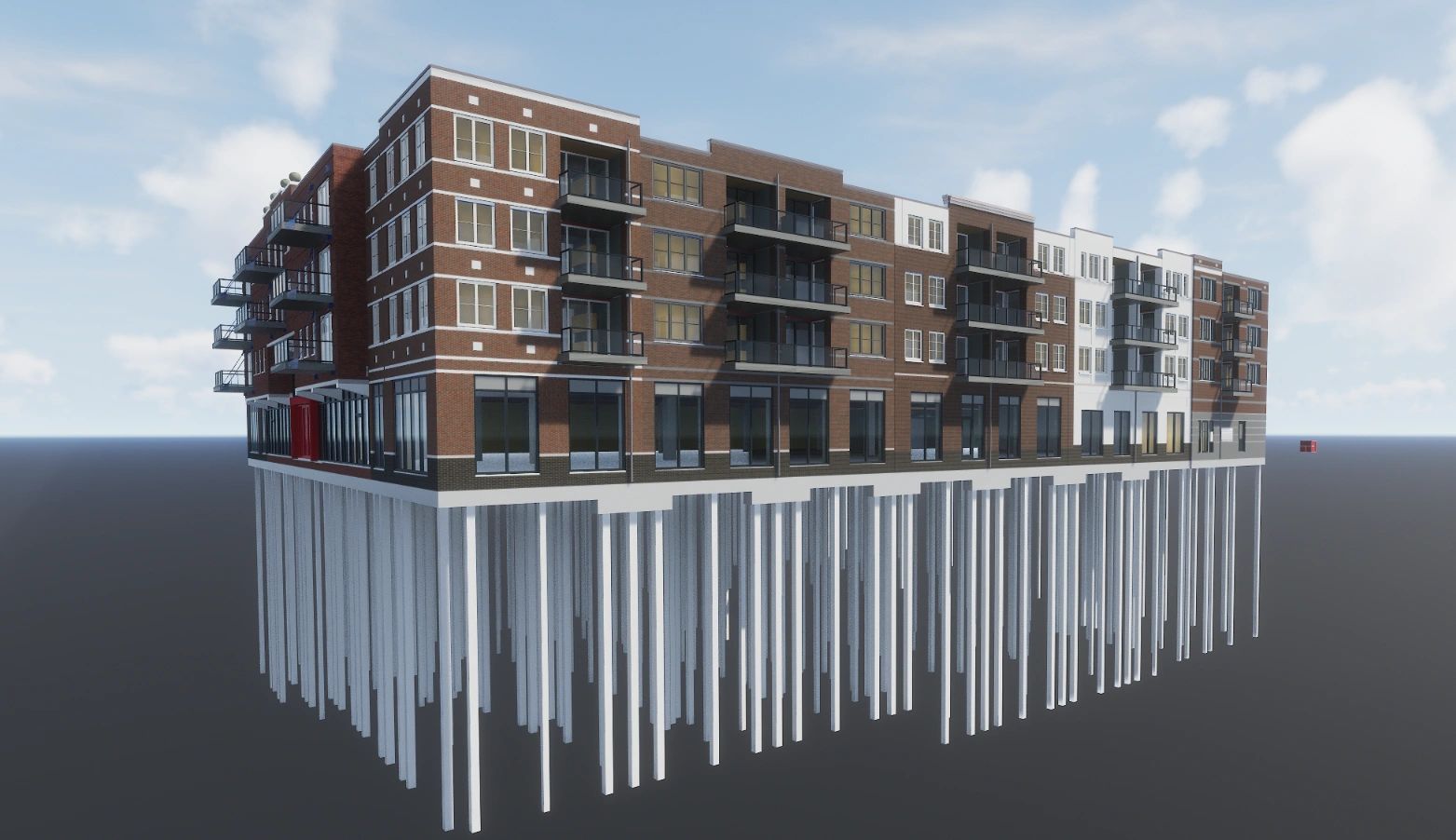 Appartementen met fundering onder de grond.