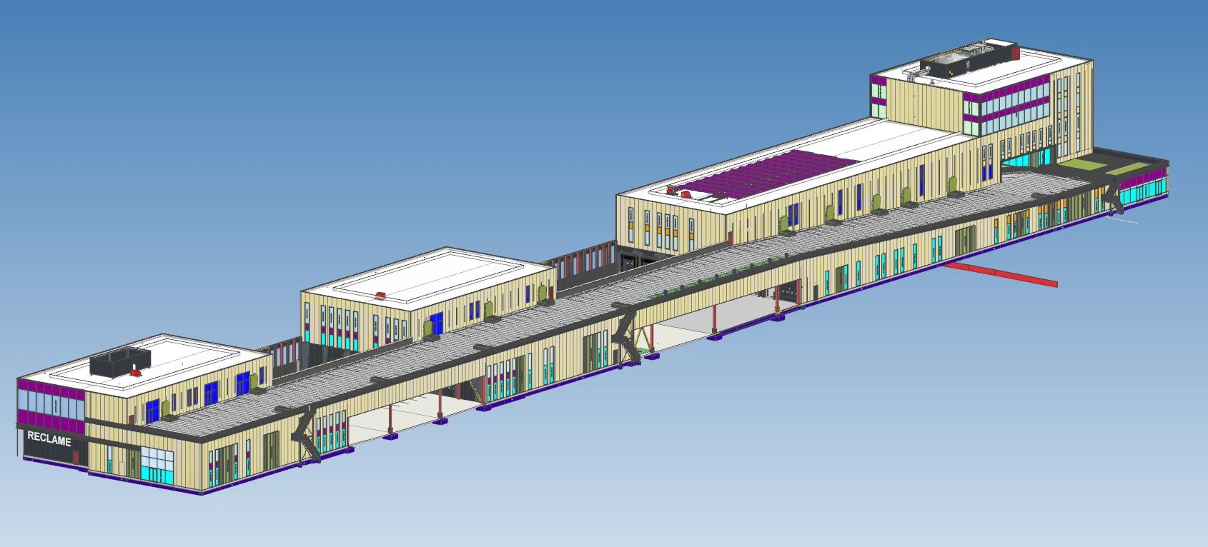 3D architectural model of a modern building.
