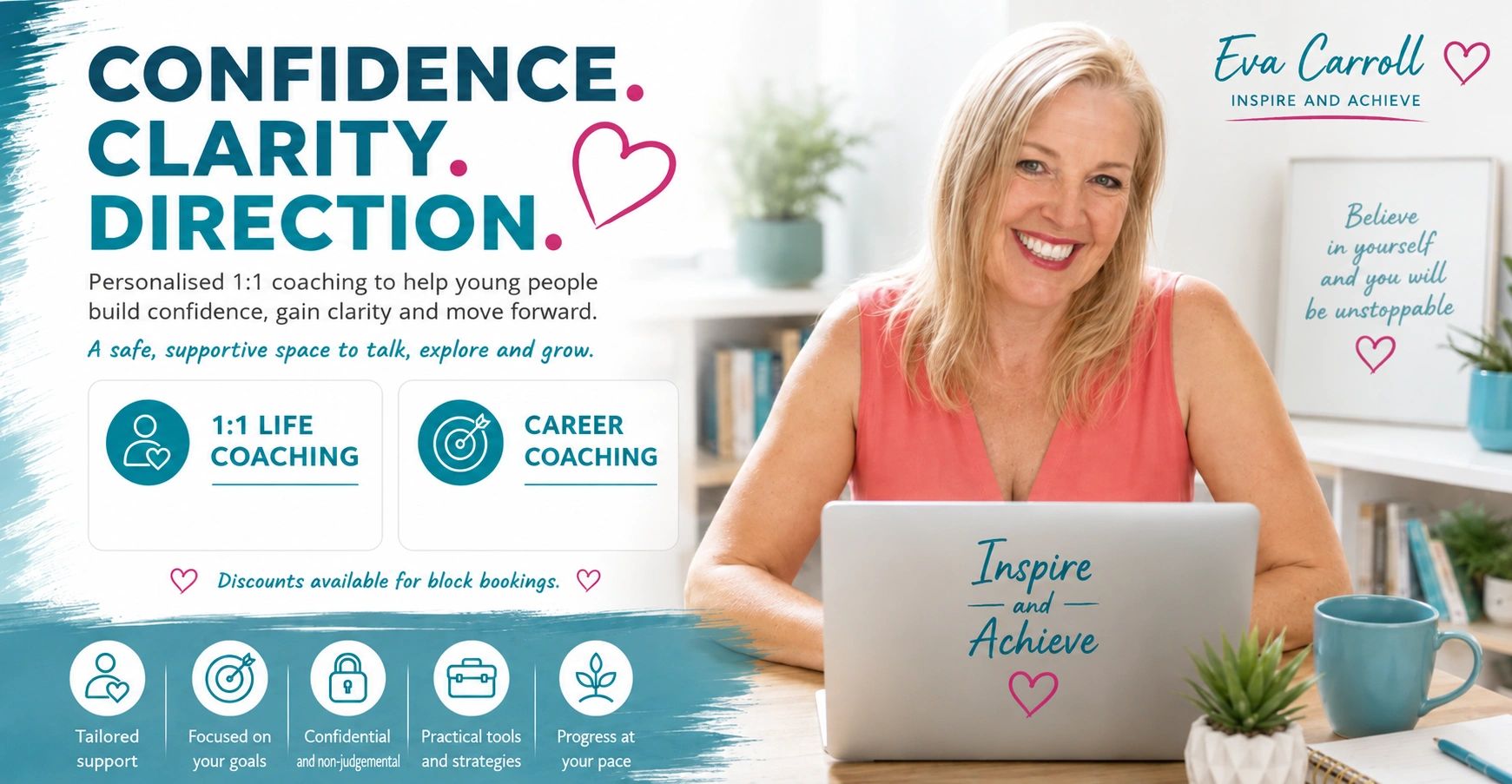 Eva Carroll offers 1:1 life and career coaching for confidence and clarity.