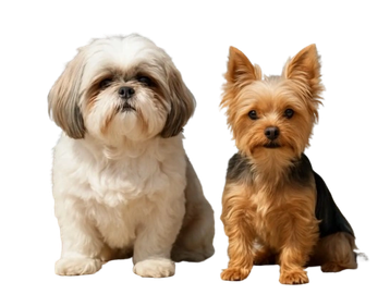 Two small dogs sitting together.