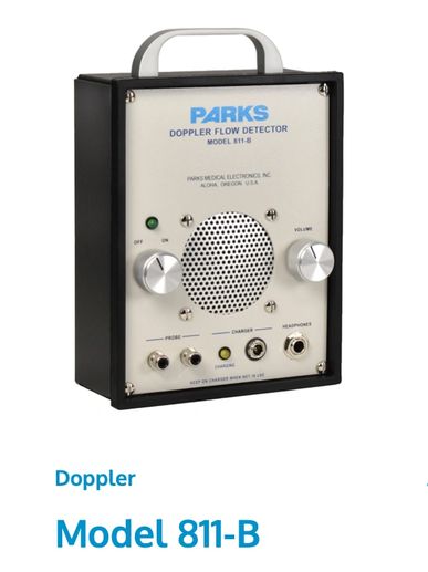 Parks Doppler Flow Detector Model 811-B with control knobs and ports.