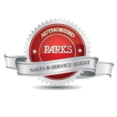 Authorized Parks sales and service agent badge with a silver ribbon.