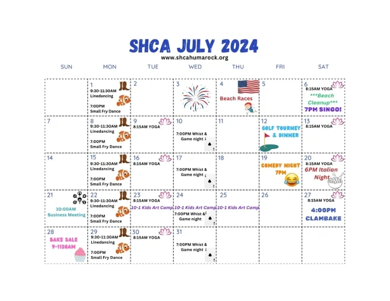 July 2024 SHCA Calendar