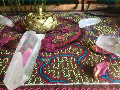 Crystals on an altar.