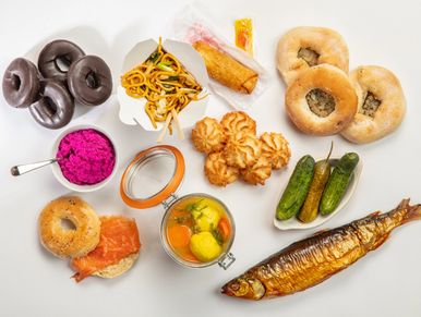 A display of typical Jewish foods