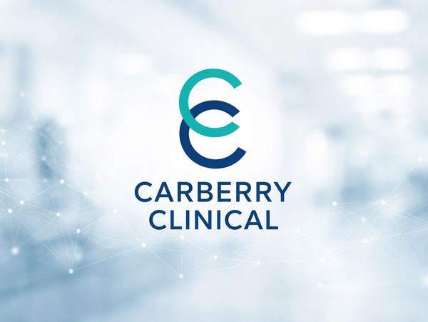 Logo of Carberry Clinical with interconnected 'C's on a soft blue background.