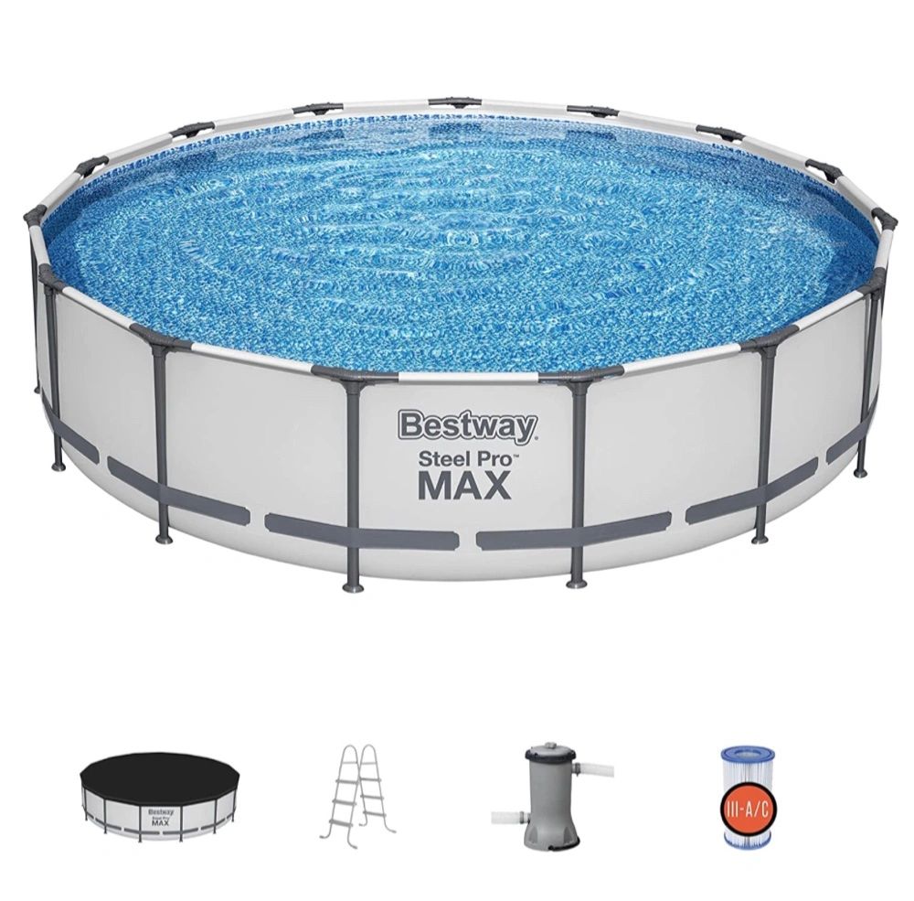 15ft x 42in Steel Pro Max Outdoor Round Frame Above Ground Pool with 1000  GPH Filter
