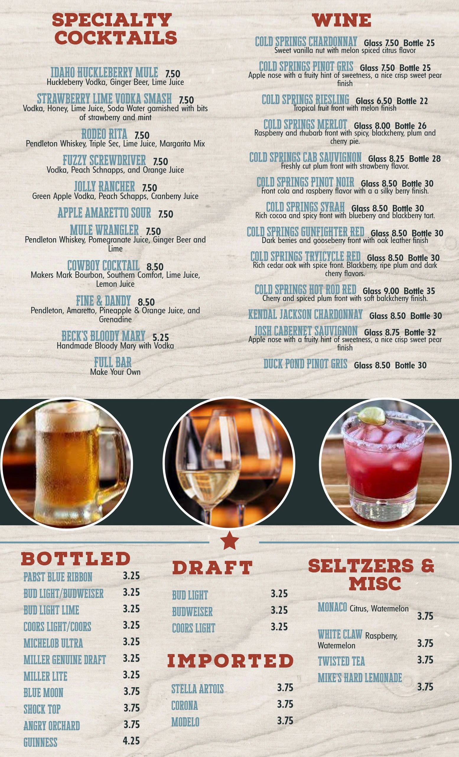 beverages drinks menu