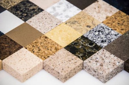 Non-porous granite countertop color selection squares.