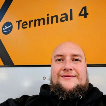 Tom at London's Heathrow Terminal 4