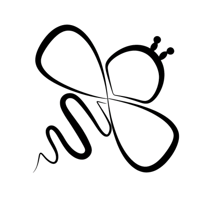 Simple black line art of a bee.