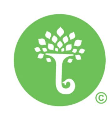 Green circular logo with a white tree and copyright symbol.