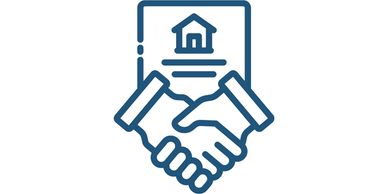 Handshake symbol with a house contract representing agreement or deal.