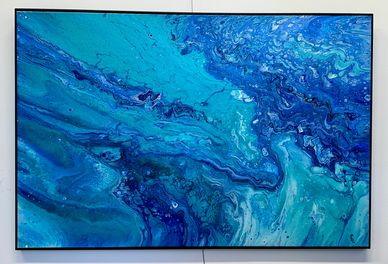 Blue, turquoise, aqua, acrylic paint pour