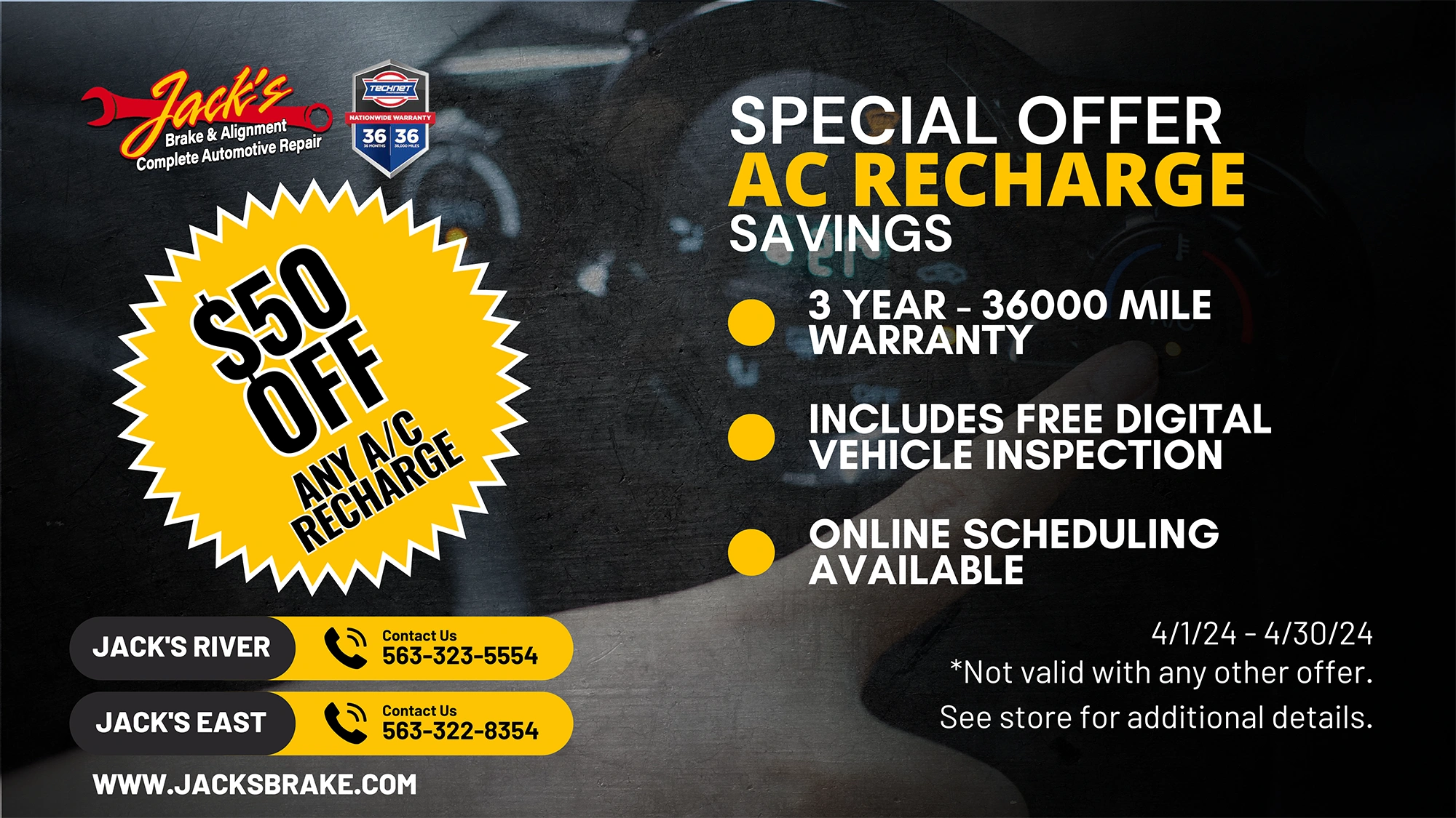 AC recharge savings in davenport iowa only at jacks brake & alignment