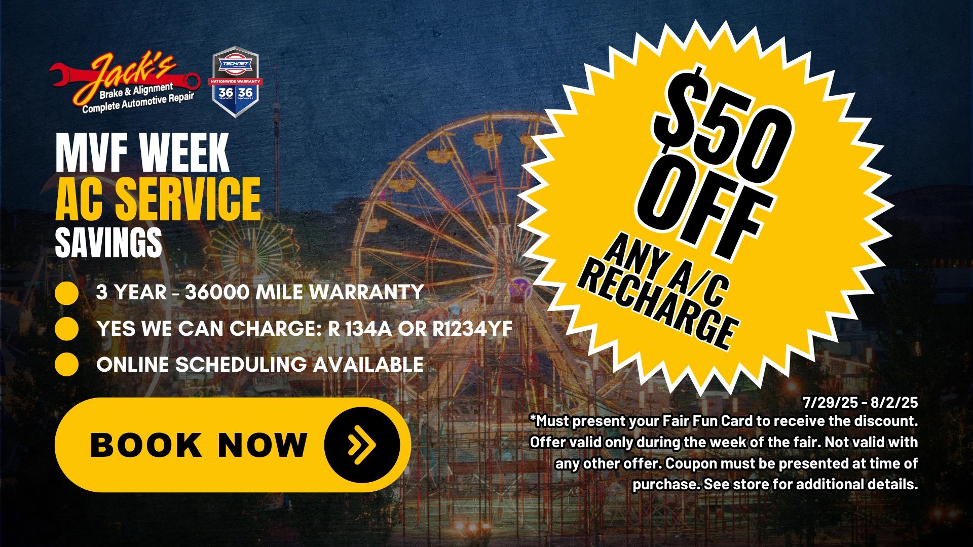 Jack's Brake AC Recharge discount during Mississippi Valley Fair 2025 in Davenport, Iowa – ends 8/2
