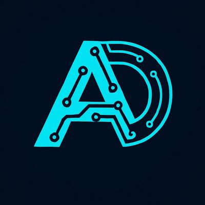 All Digital LLC’s Logo. A interfused large “A” and “D”. The logo has designs of a computer chip.
