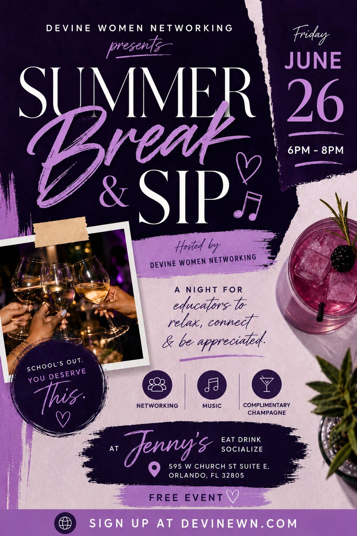 Summer Break & Sip is a free evening for educators to relax, connect, and enjoy music, networking, a