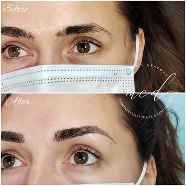 A perfect shaped brow achieved through permanent makeup.