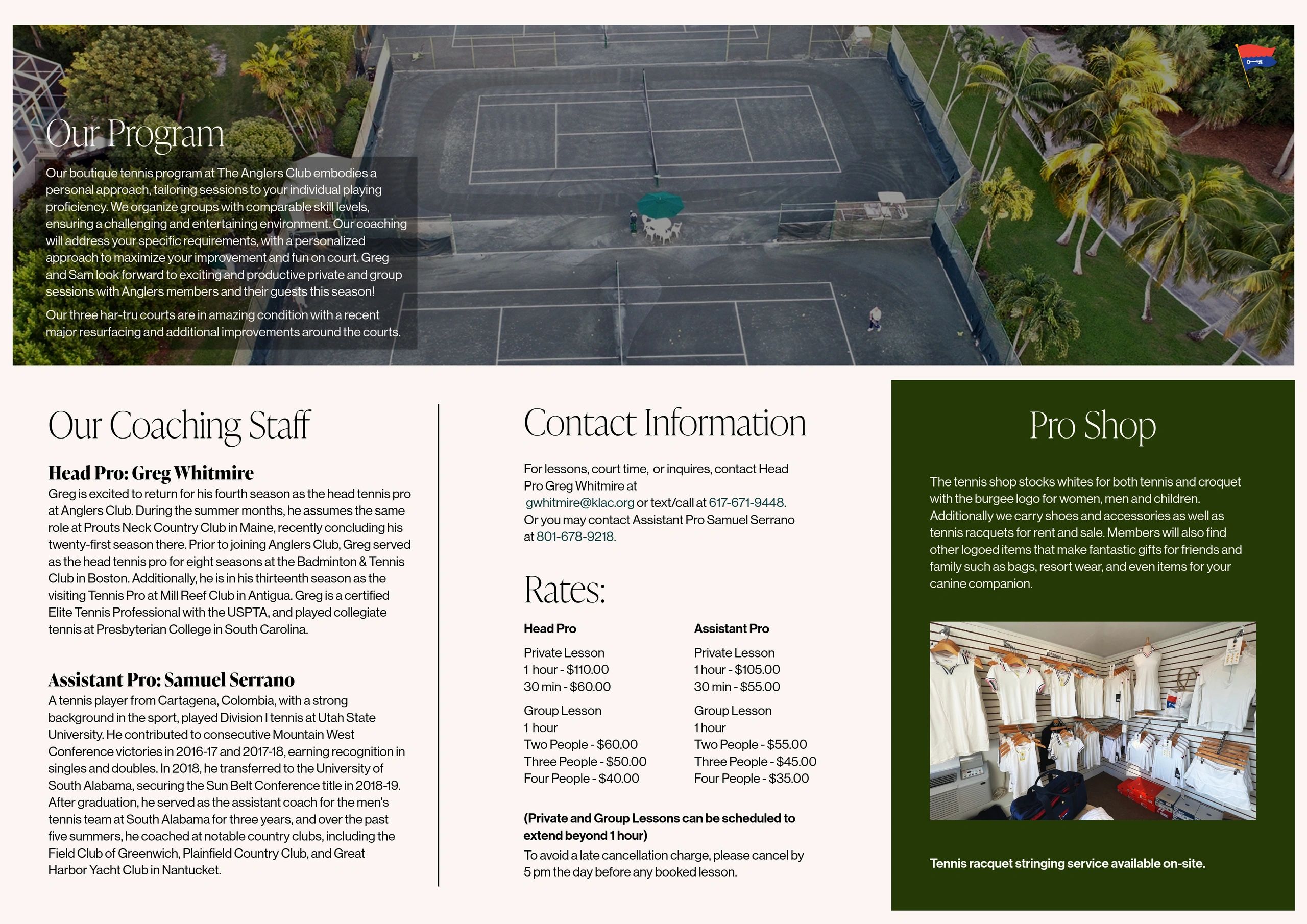 Anglers Club Tennis Program Brochure P2