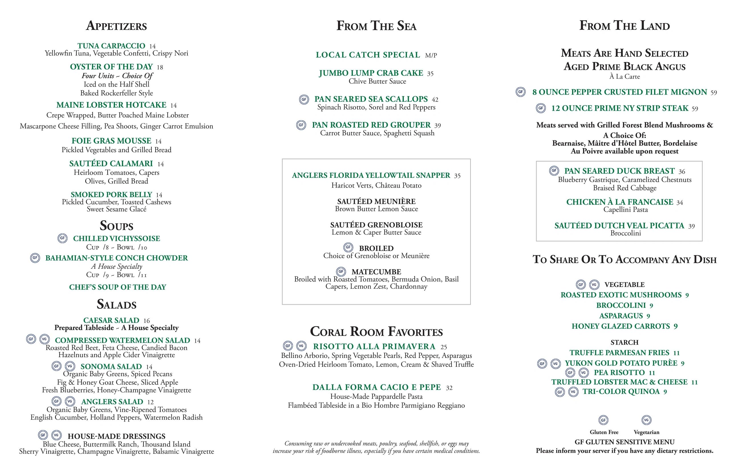The Coral Room Food & Beverage - Main Menu P2