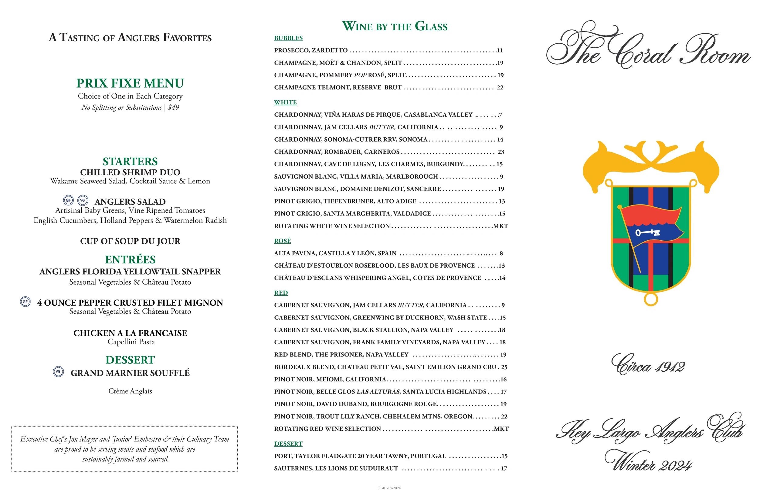 The Coral Room Food & Beverage - Main Menu P1