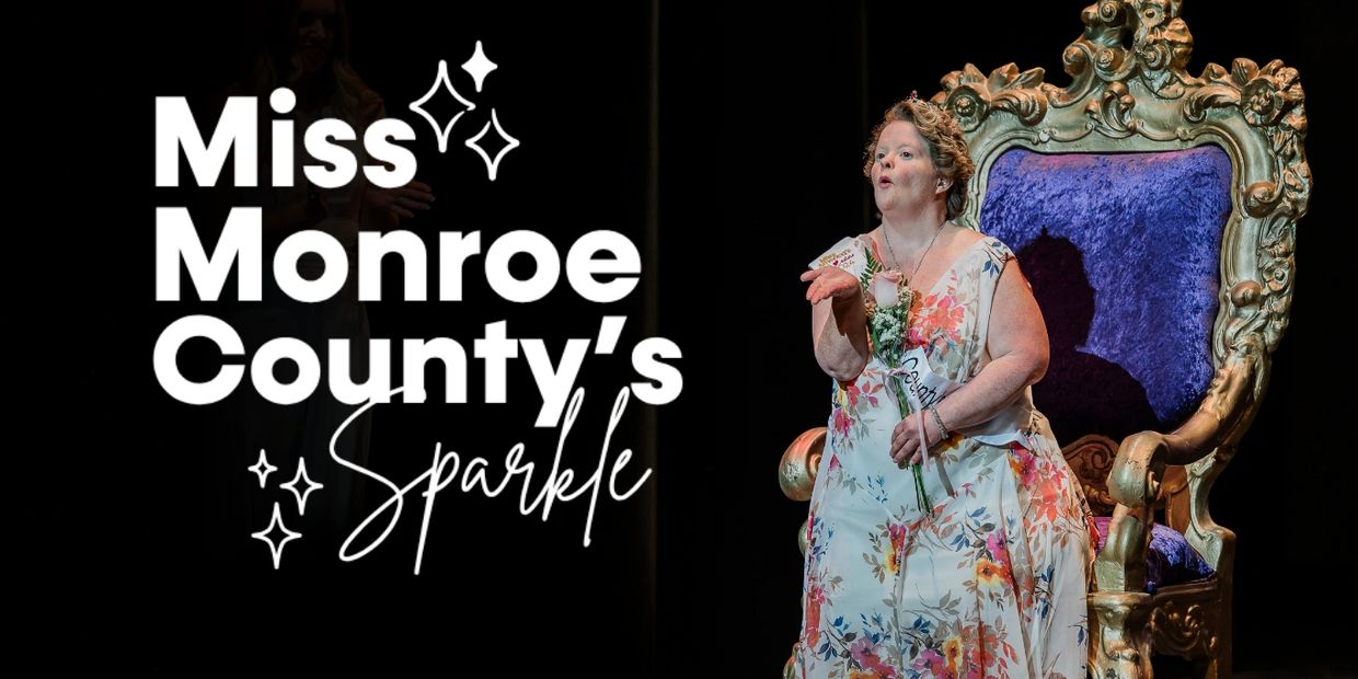 A woman in a floral dress sits on an ornate throne, crowned Miss Monroe County's Sparkle.