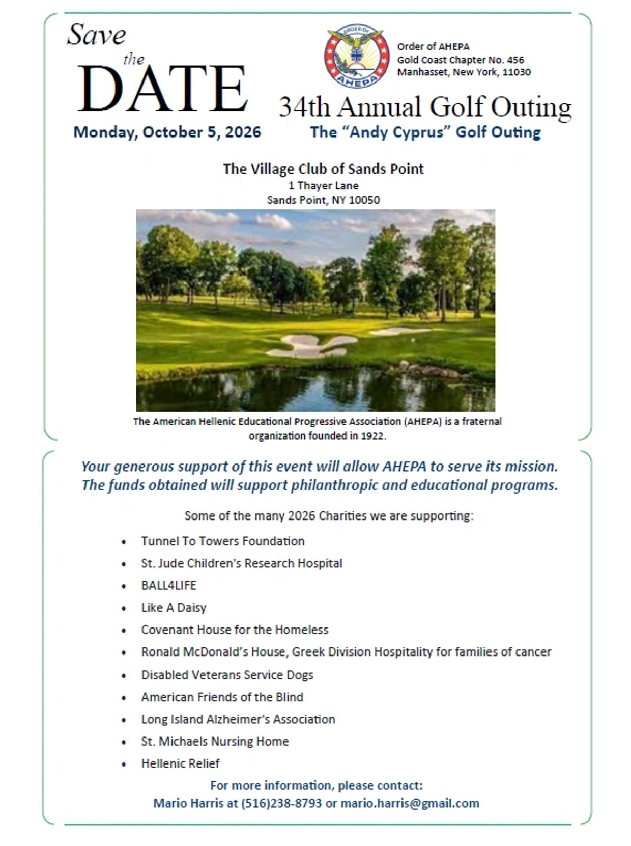 Ahepa Gold Coast Chapter 456 golf outing 2026
