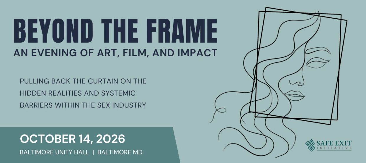 Event poster for Beyond the Frame, addressing hidden realities in the sex industry.