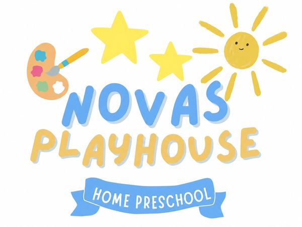Logo for Novas Playhouse Home Preschool with playful art elements.