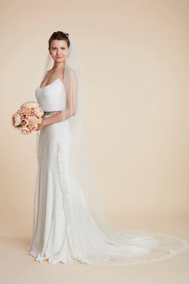 Aurelia   lace edge starting at fingertip 
Chapel length single tier
£ 269.00