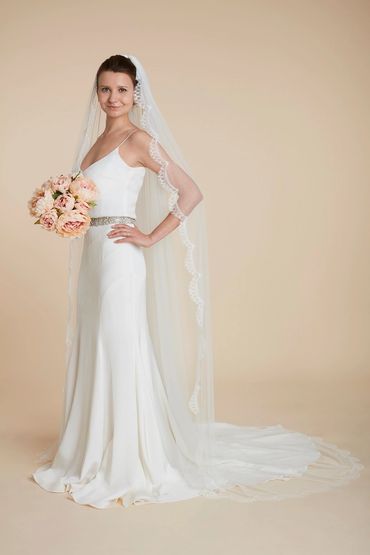 'Juliana' French Lace Wedding Veil, 
Chapel length single tier
£276.50