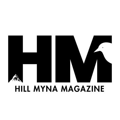Logo of Hill Myna Magazine with mountain and bird.