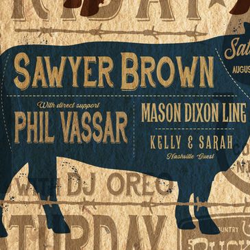 Concert poster featuring Sawyer Brown and other artists.