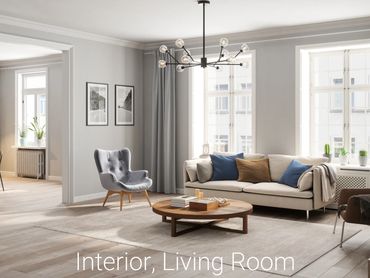 Modern living room with neutral tones and stylish furniture.