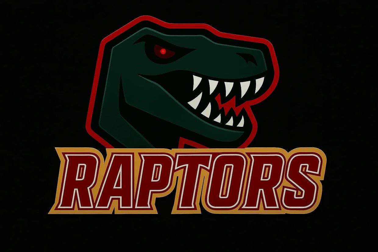 Fierce raptor head logo with sharp teeth and bold RAPTORS text.