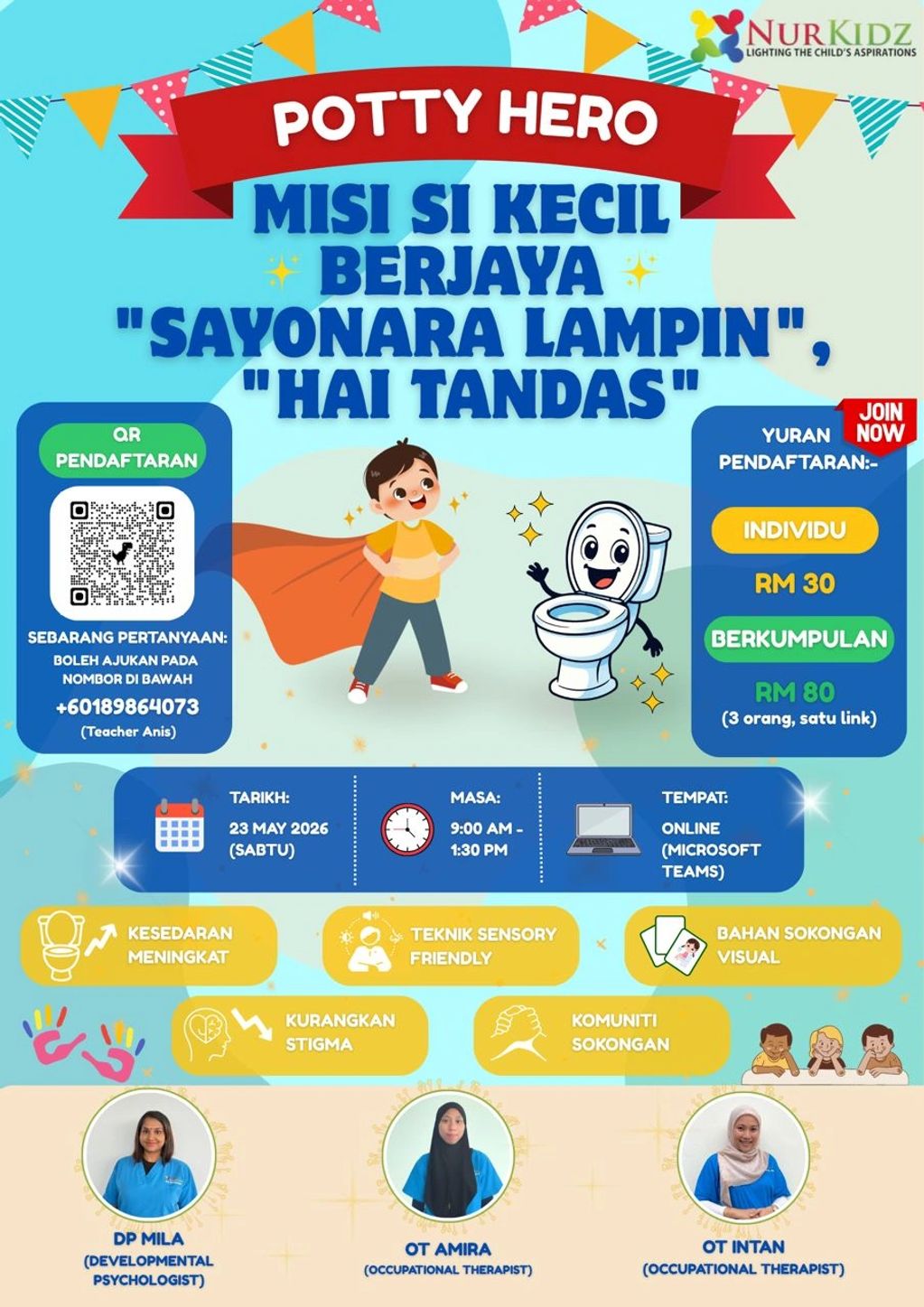 Poster promoting 'Potty Hero' event for kids to succeed in potty training.