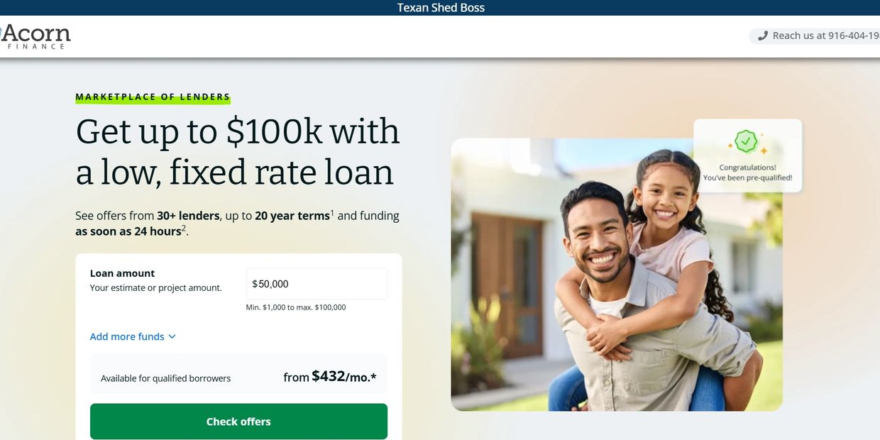 Acorn Finance offers up to $100k low fixed rate loans with quick funding.