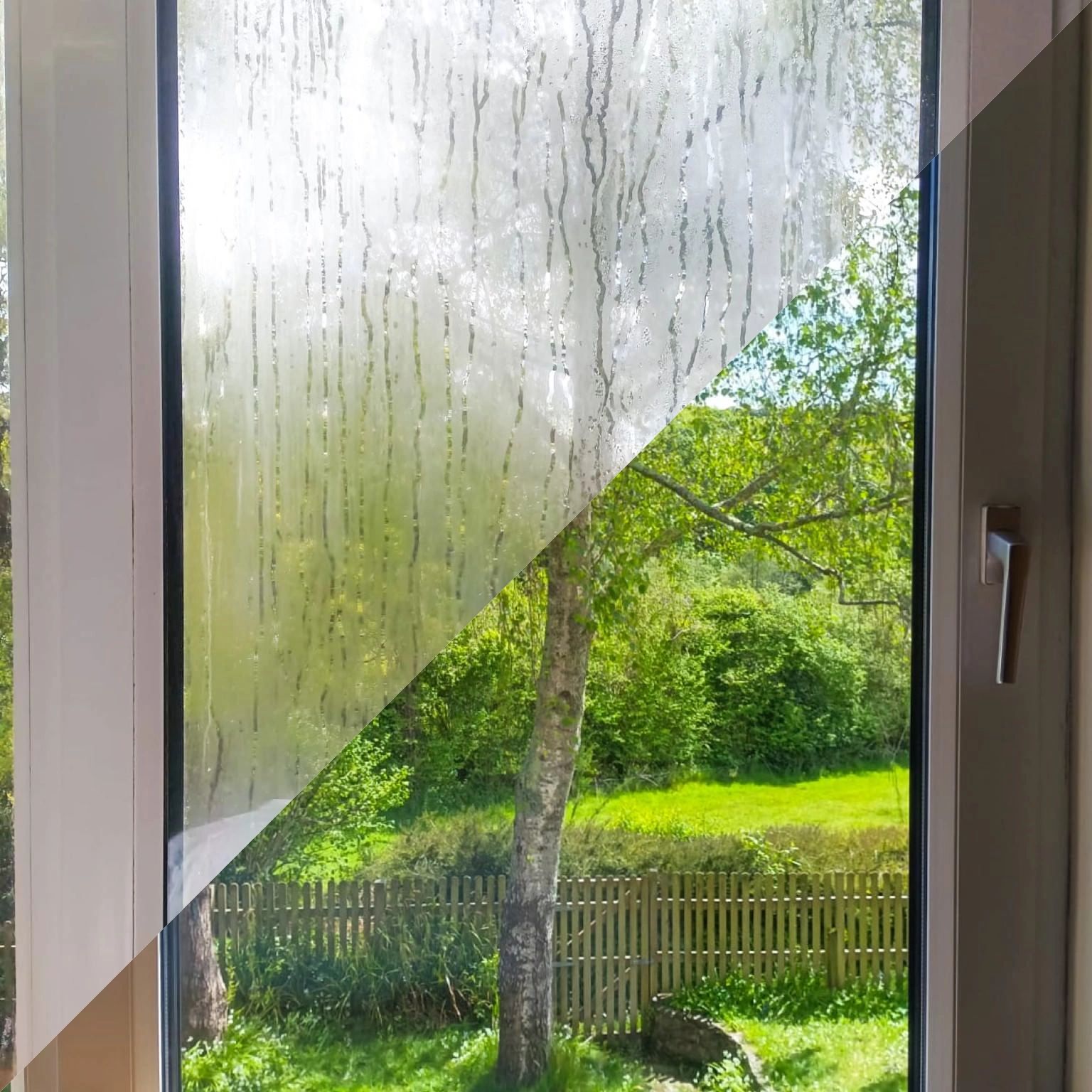 A before and after photo of a misted double glazed window