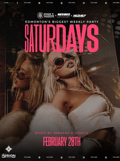 Edmonton’s biggest weekly Party every Saturday inside The Illusion Lounge. Open format Music.