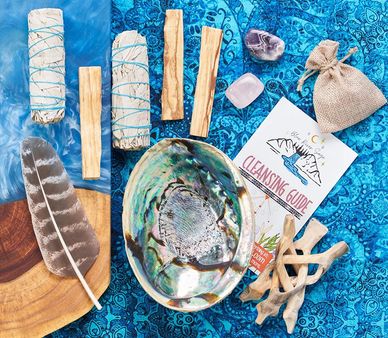 Home Cleansing & Smudging Kit with White Sage, Palo Santo, Abalone & Stand